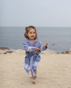 Children's bathrobe stripe, Denim blue